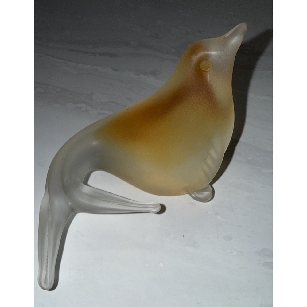 Vintage Frosted Art Blown‎ Glass Seal Figurine 6" Long - Amber Beautiful Beach